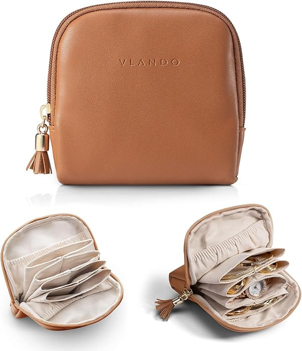 Vlando Small Travel Jewelry Case,Jewelry Pouch Bags with Zipper,Velvet Jewelry Organizer Storage ... | Amazon (US)