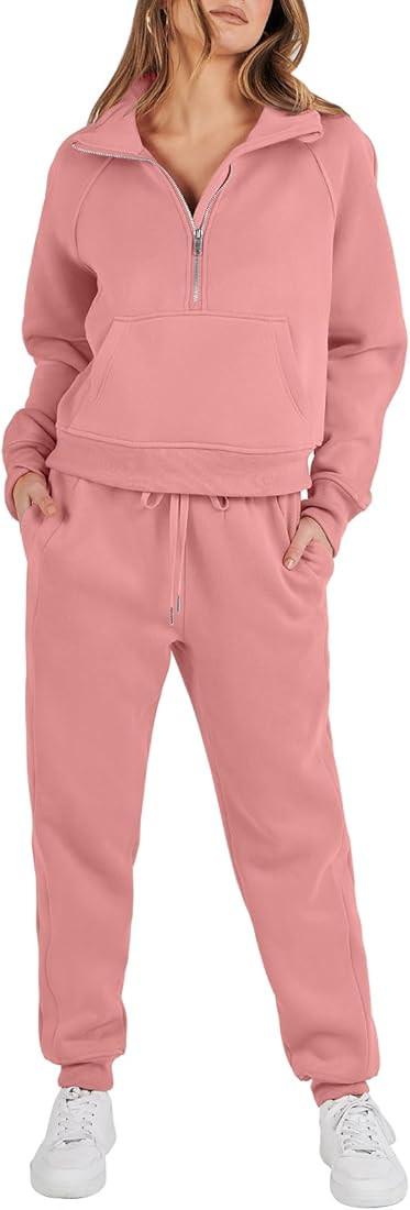 ANRABESS Women's Two Piece Outfits Long Sleeve 2023 Fall Half Zip Sweatshirt with Jogger Pants Lo... | Amazon (US)