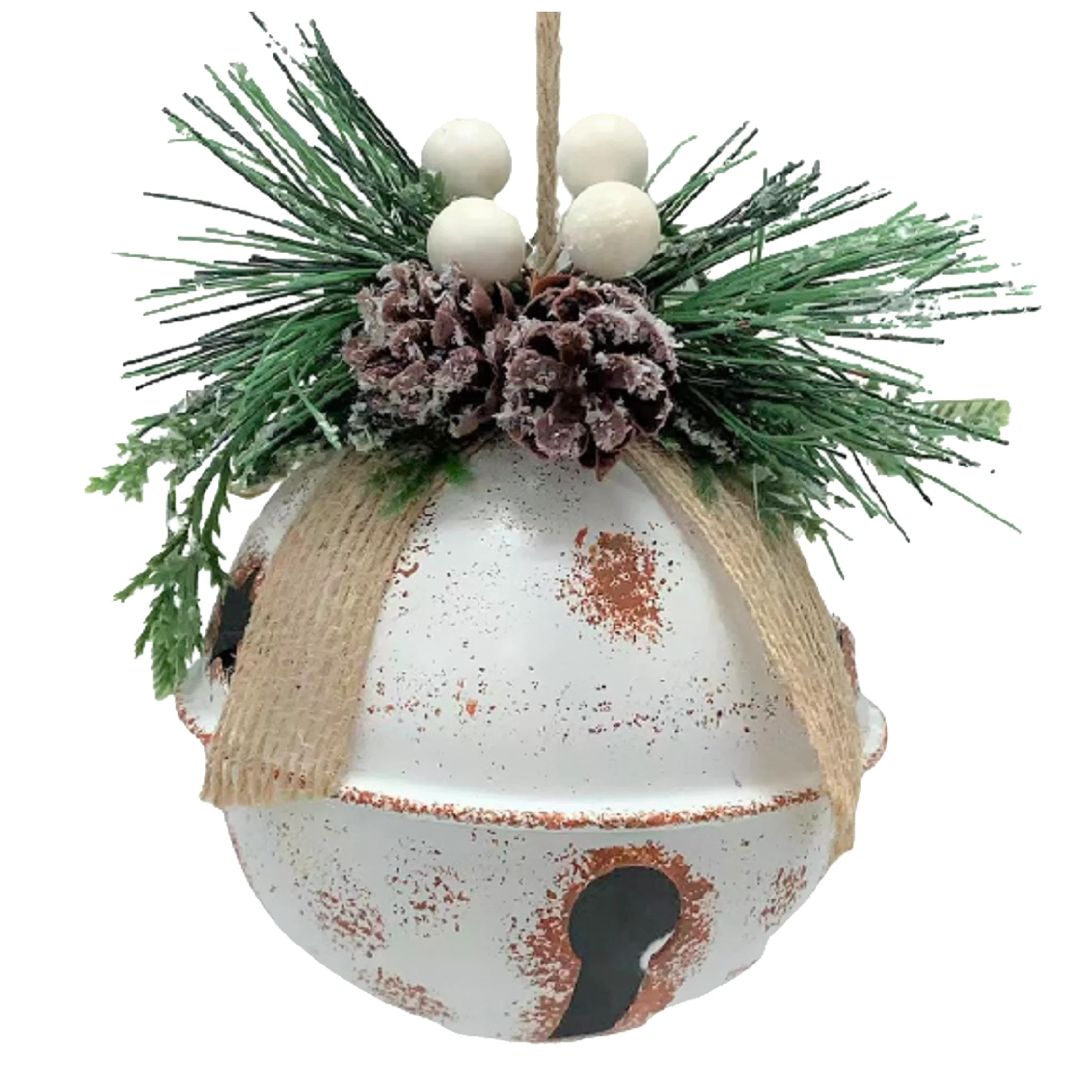 Holiday Time Anti White Metal Round Bell Ornament. Cozy Theme. Rustic Finish. White Color. | Walmart (US)