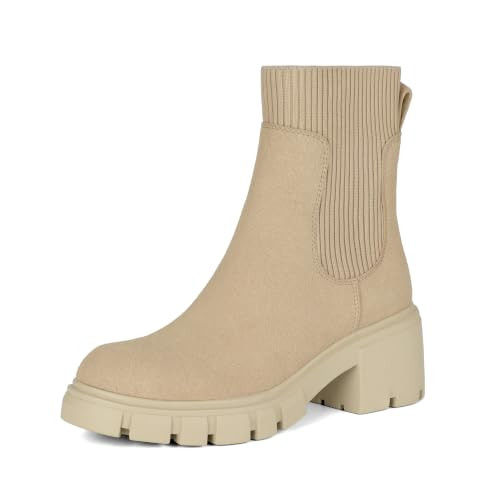 Athlefit Women's Chunky Platform Fall Chelsea Ankle Boots Nude Size 9.5 | Amazon (US)