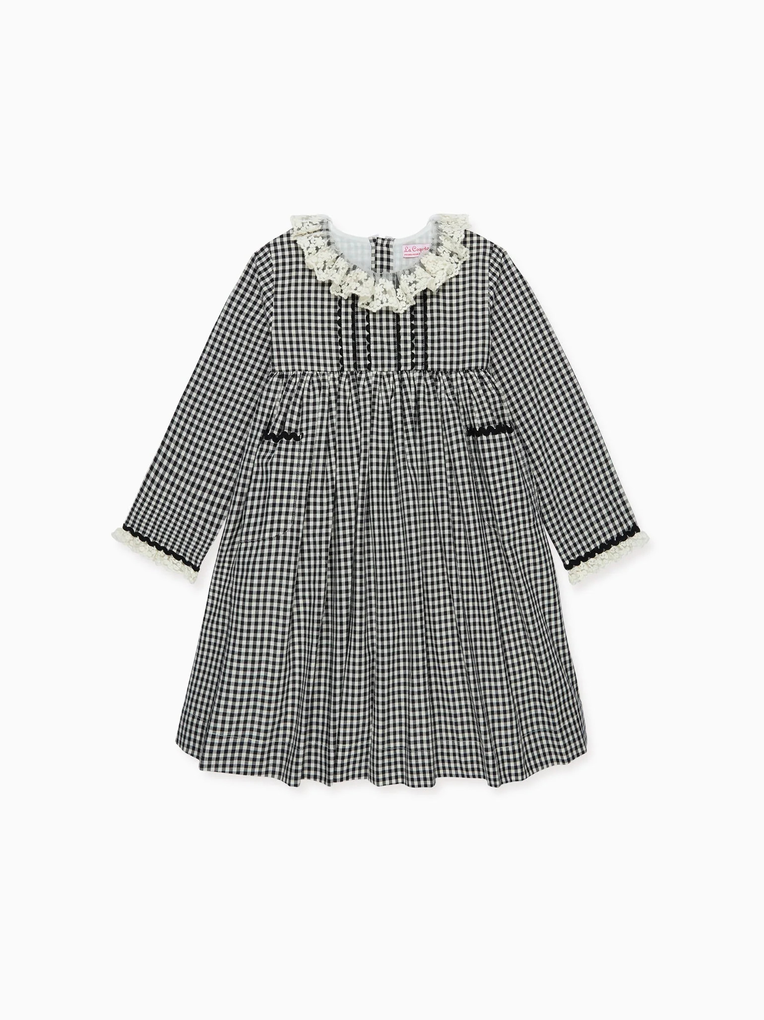 Black Gingham Aurelia Girl Empire Dress | La Coqueta (US)