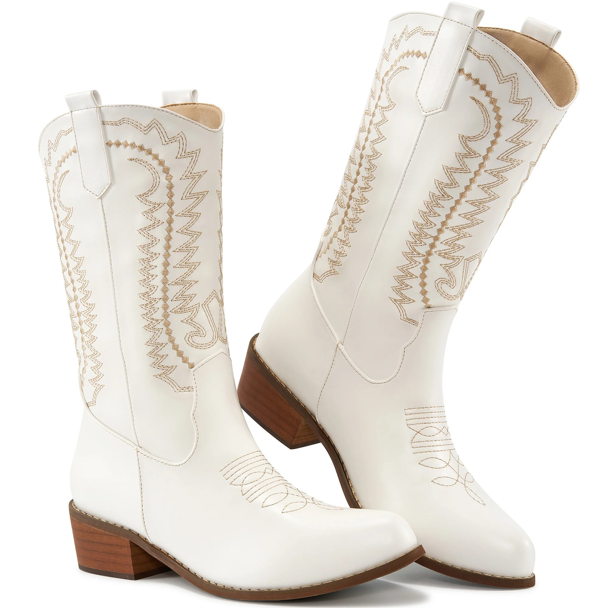 Ecetana Cowboy Boots for Womens Chunky Heel Wide Calf Western Cowgirl Boots | Walmart (US)