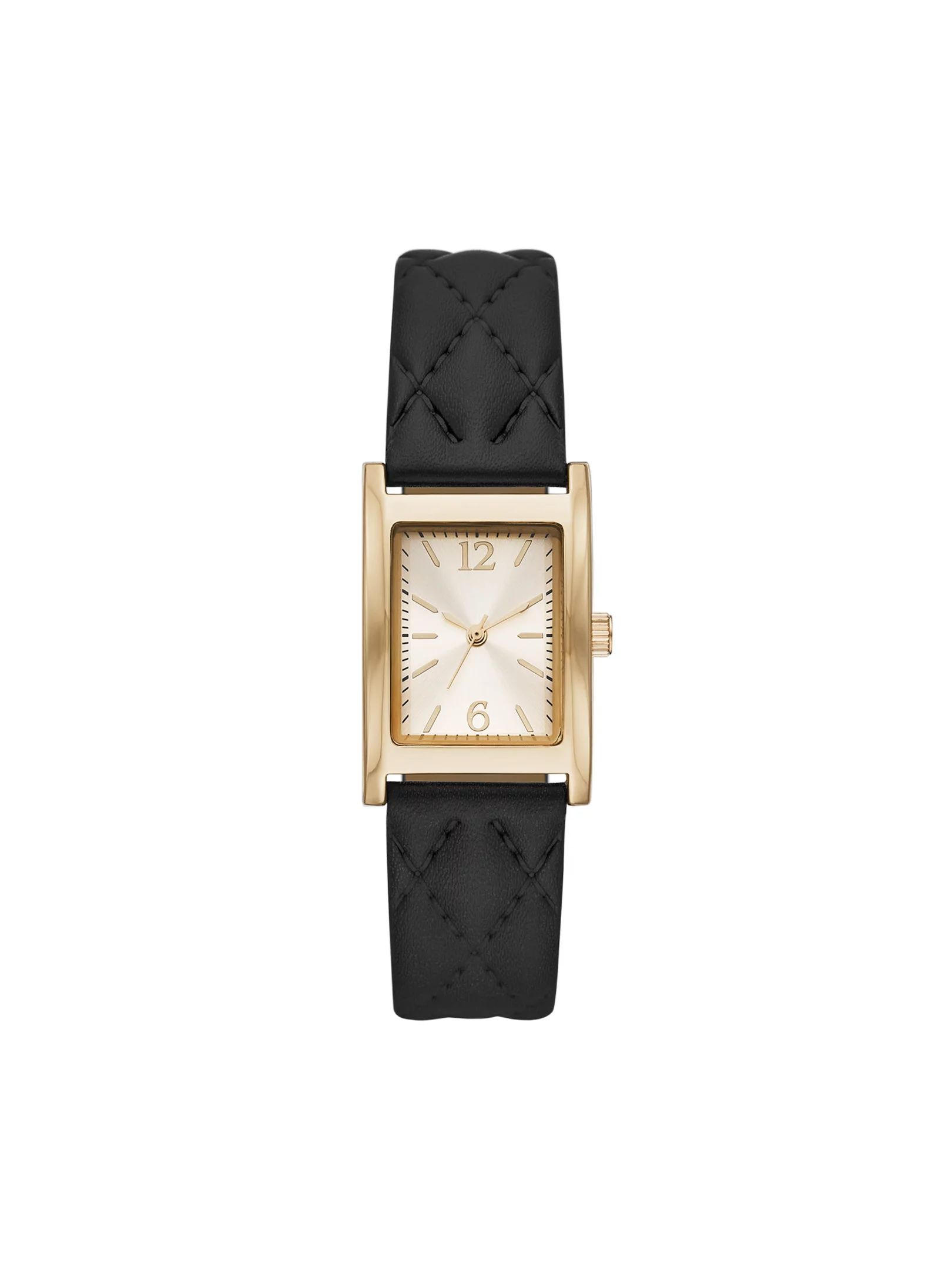 Time and Tru Women's Gold Tone Oblong Watch with Quilted Strap | Walmart (US)