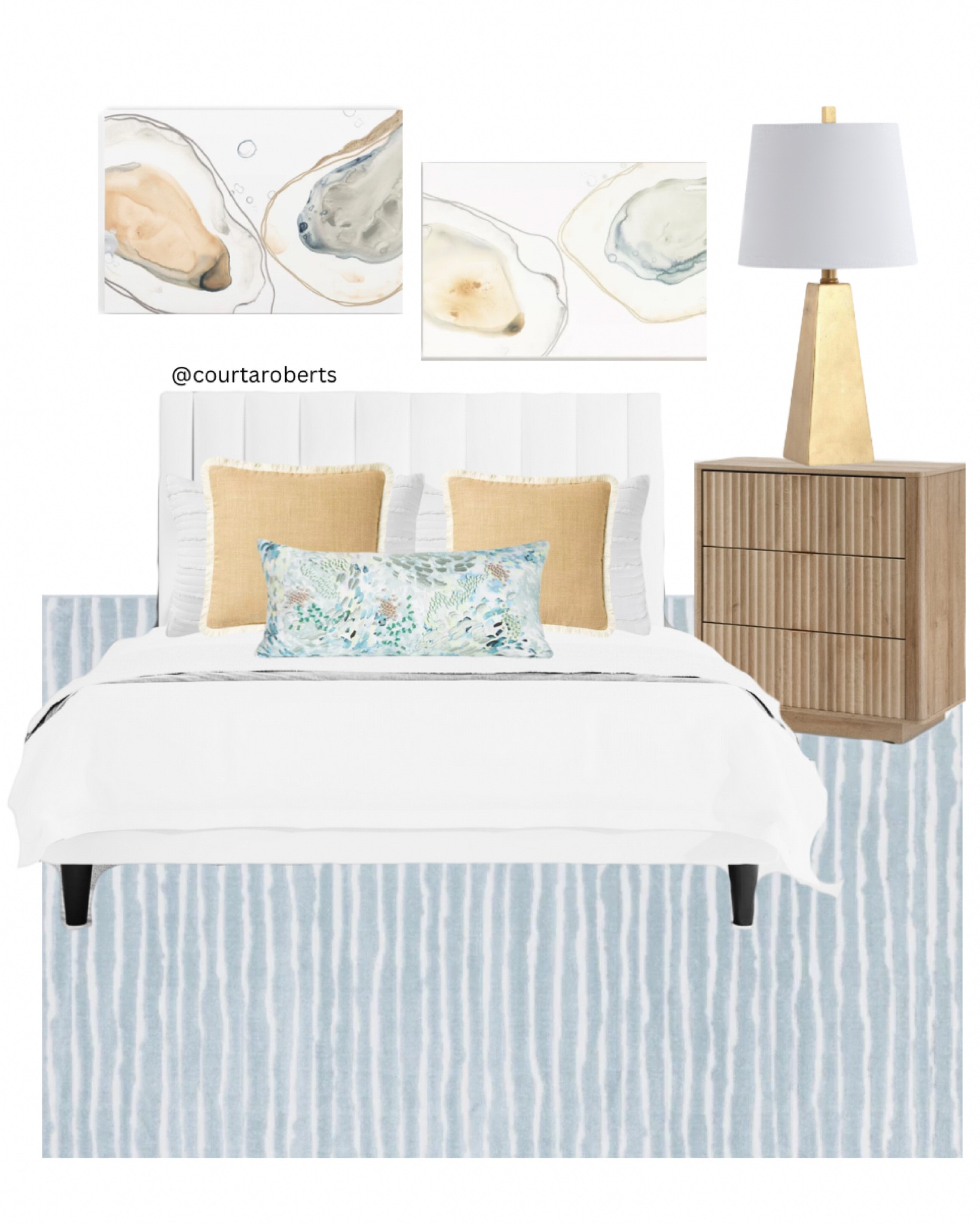 Coastal Light Bedroom Collage Beach House Decor Airbnb Bed Room Airy Gold Chic Abstract Painting Oyster Shell White Bed Frame Upholstered Pillows Blue Orange Wall Art Ideas Affordable Luxury Master Room Queen Bed King Bed Home Decor Home Goods HomeGoods Trendy Pottery Barn Amazon Home Wayfair   

#LTKHome