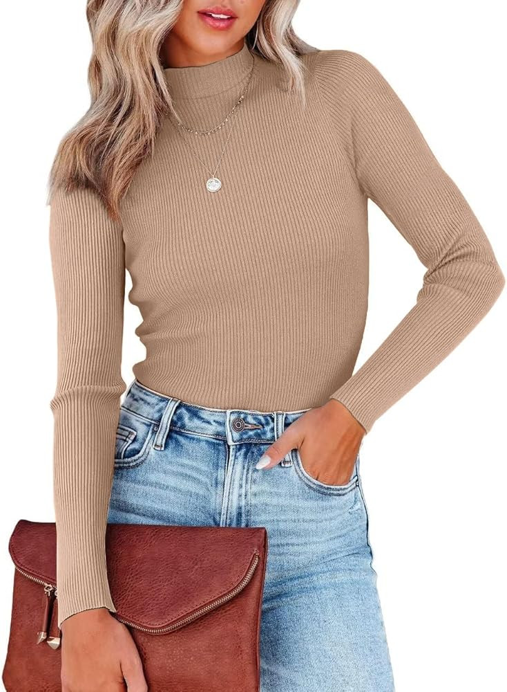 Nutssfiree Womens Mock Neck Long Sleeve T Shirts Dressy Casual Fitted Ribbed Basic Tops Tees | Amazon (US)