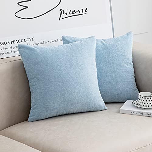 Anickal Light Blue Pillow Covers 18x18 Inch Set of 2 Modern Farmhouse Rustic Decorative Throw Pil... | Amazon (US)
