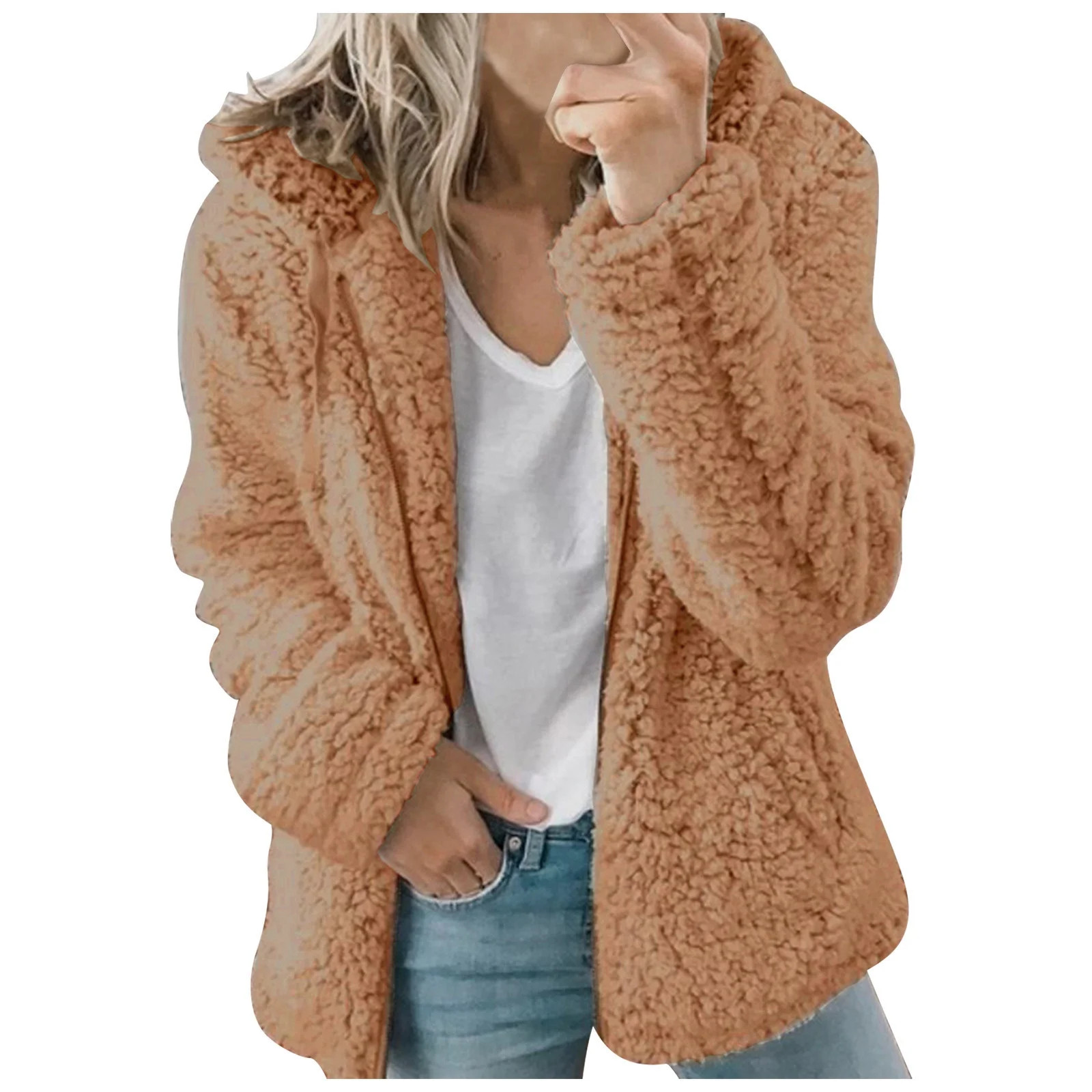 Dezsed Womens Winter Sherpa Fleece Jacket Clearance Fashion Women Casual Solid Hooded Plush Warm ... | Walmart (US)