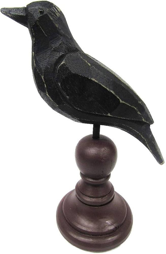 New "Carved" Look Weathered Rustic Primitive Crow On Spindle Finial Raven Poe | Amazon (US)