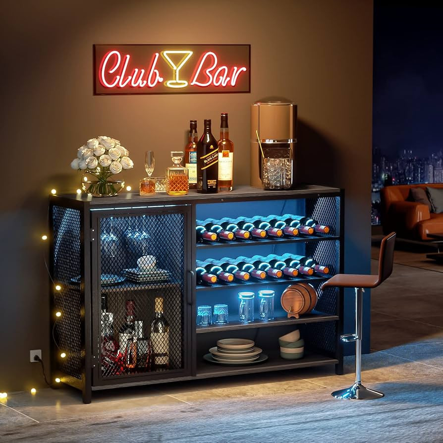 WASAGUN Bar Cabinet, Liquor Bar Cabinets, Bar Table Cabinet, Wine Bar Cabinet with Power Outlet, ... | Amazon (US)