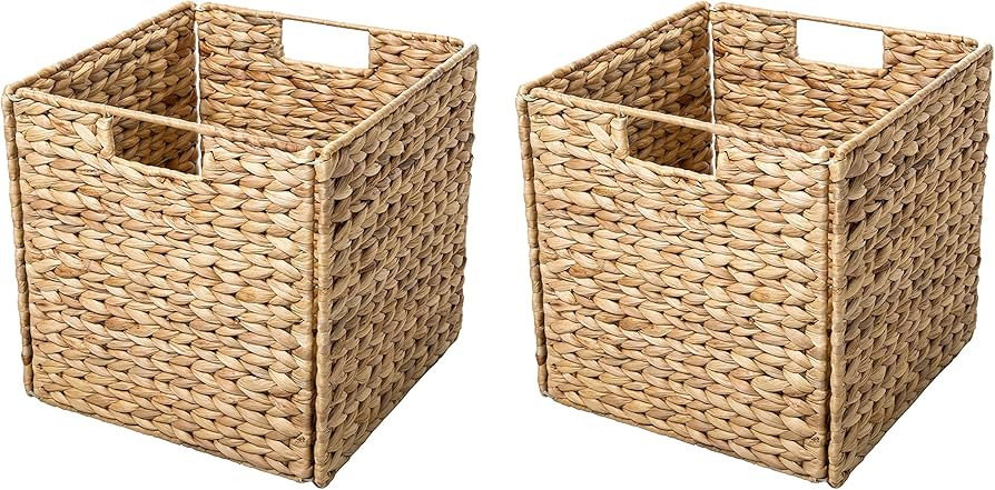 Foldable Hyacinth Storage Basket with Iron Wire Frame By Trademark Innovations (Set of 2) Natural | Amazon (US)