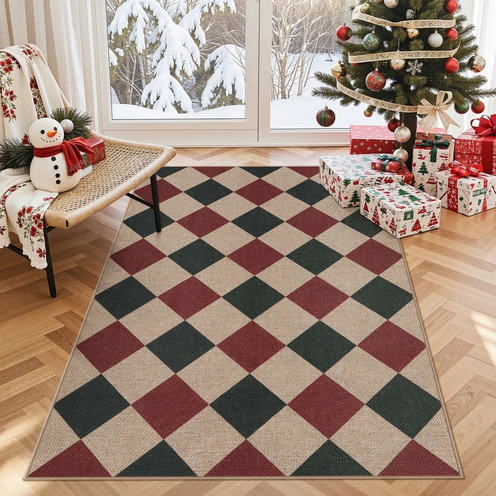 SUNDEREY 3'x5' Christmas Area Rug,3x5ft Geometric Easy Jute Rug,Machine Washable,Checkerboard Ind... | Walmart (US)