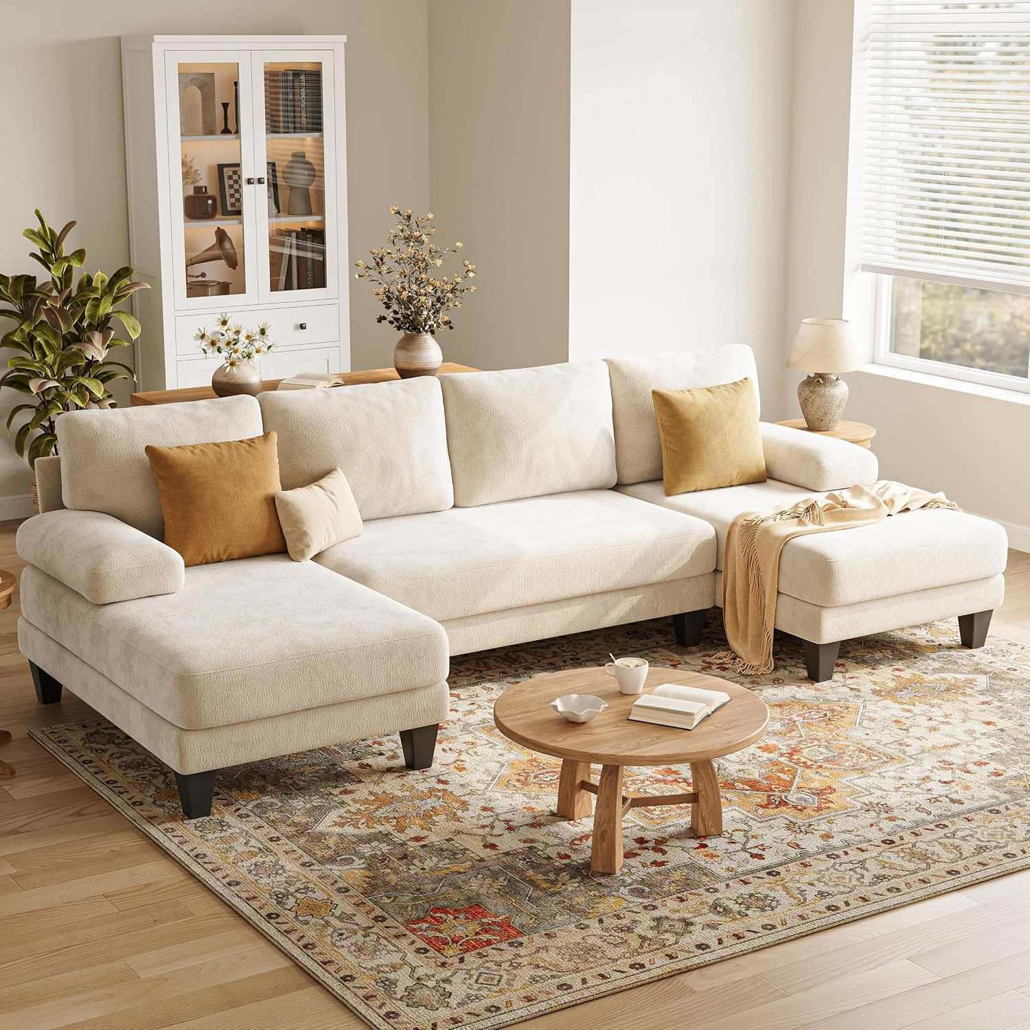 U-Shaped Sectional Couches for Living Room | 112 Inch Modern Sectional Couch | Warm White Chenille Sofa with Double Chaise for Apartment | Amazon (US)