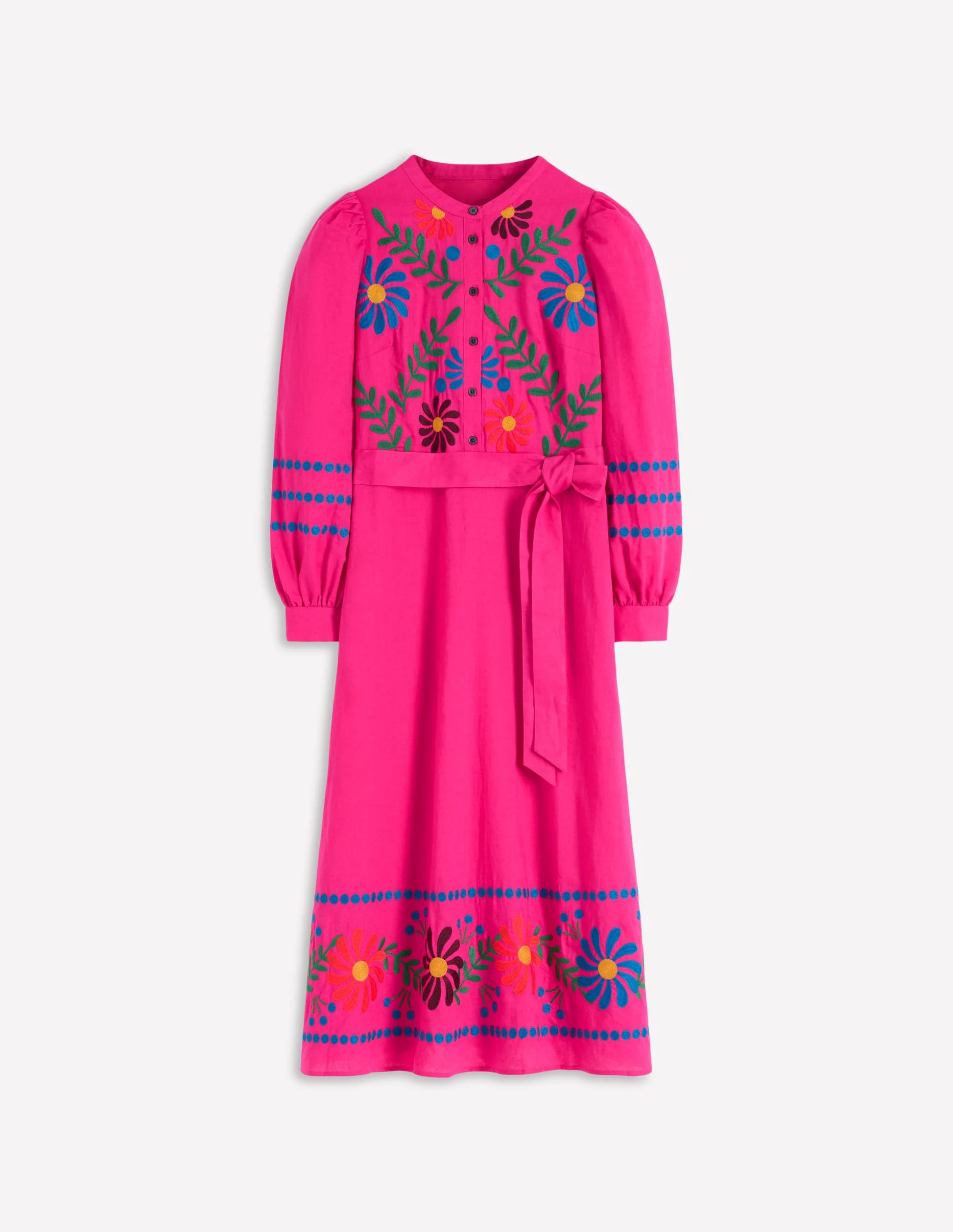 Ava Linen Blend Midi Dress-Multi Embroidery | Boden (US)