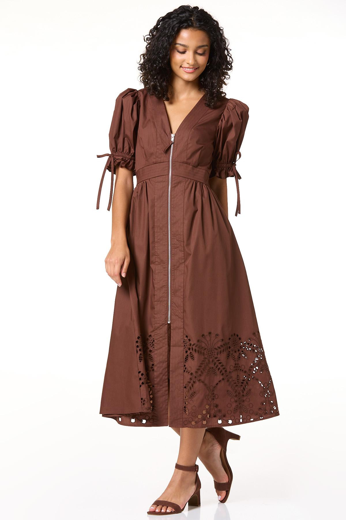 Embroidered Zip Front Dress | Cato Fashions