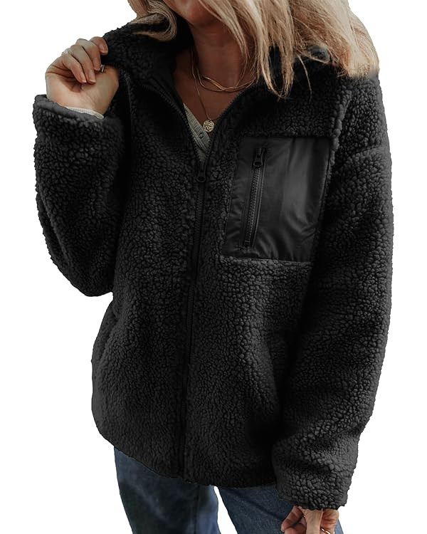 Dokotoo Womens Winter Trendy Full Zipper Fleece Jackets Long Sleeve Relaxed Warm Teddy Coats with... | Amazon (US)