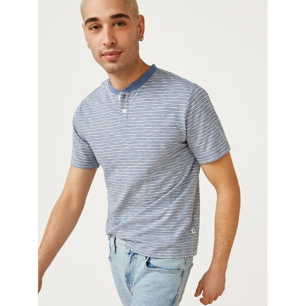 Free Assembly Men's Short Sleeve Striped Henley | Walmart (US)