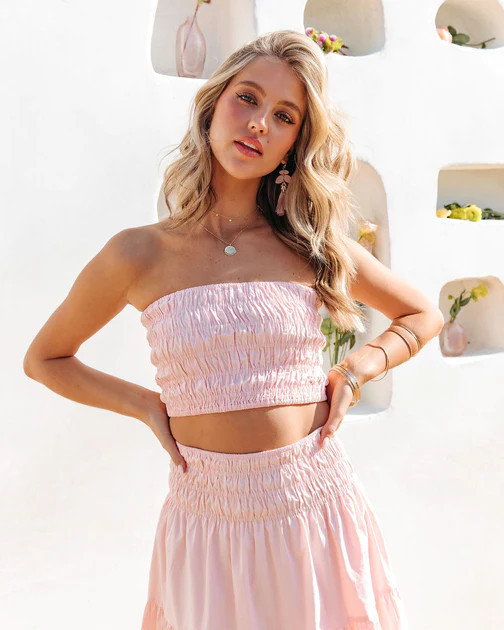 Cove Haven Smocked Strapless Crop Top - Blush | VICI