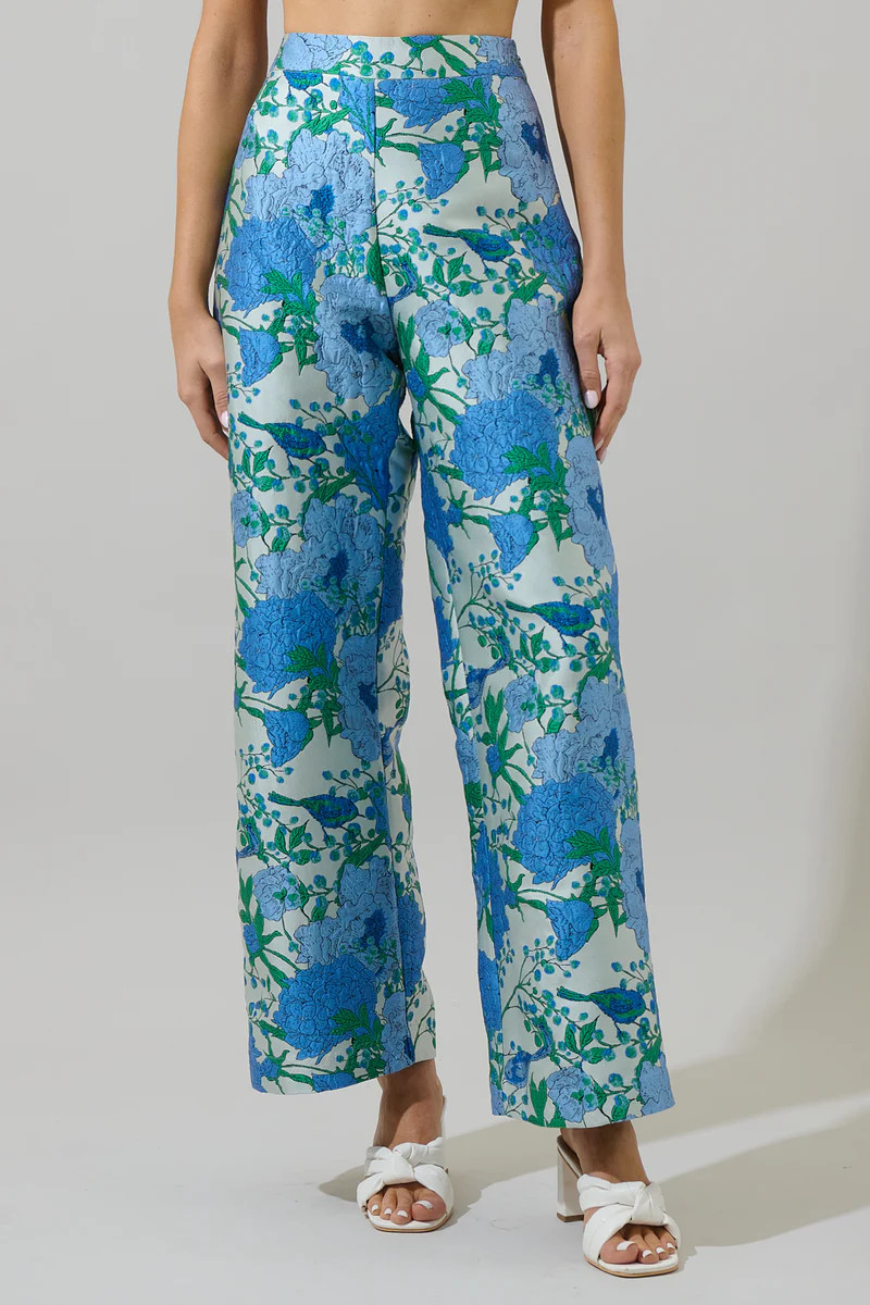 Willa Floral Bern Jacquard Wide Leg Pants | Sugarlips