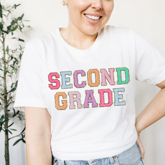 Second Grade Teacher Shirt faux Letter Patches Second Grade - Etsy | Etsy (US)