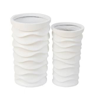 LuxenHome White Tall Wavy Composite MgO Planters (2-Piece) WHPL860 - The Home Depot | The Home Depot
