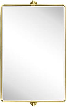 TEHOME 24 x 38'' Horizontal Farmhouse Gold Metal Framed Pivot Rectangle Bathroom Mirror Tilting B... | Amazon (US)