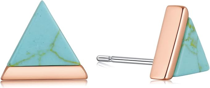 Turquoise Stud Earrings for Women 18K Gold Plated Hypoallergenic Small Studs Geometric Nickel Fre... | Amazon (US)