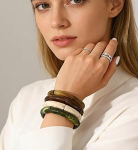 iF YOU 6pcs Chunky Acrylic Bangle Bracelets for Women, Resin Bamboo Brown Stretchy Bracelet Stack... | Amazon (US)