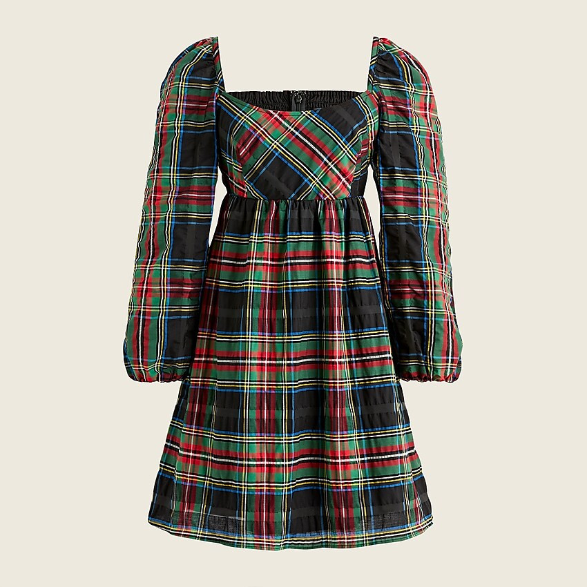 Puff-sleeve mini dress in Stewart tartan | J. Crew US
