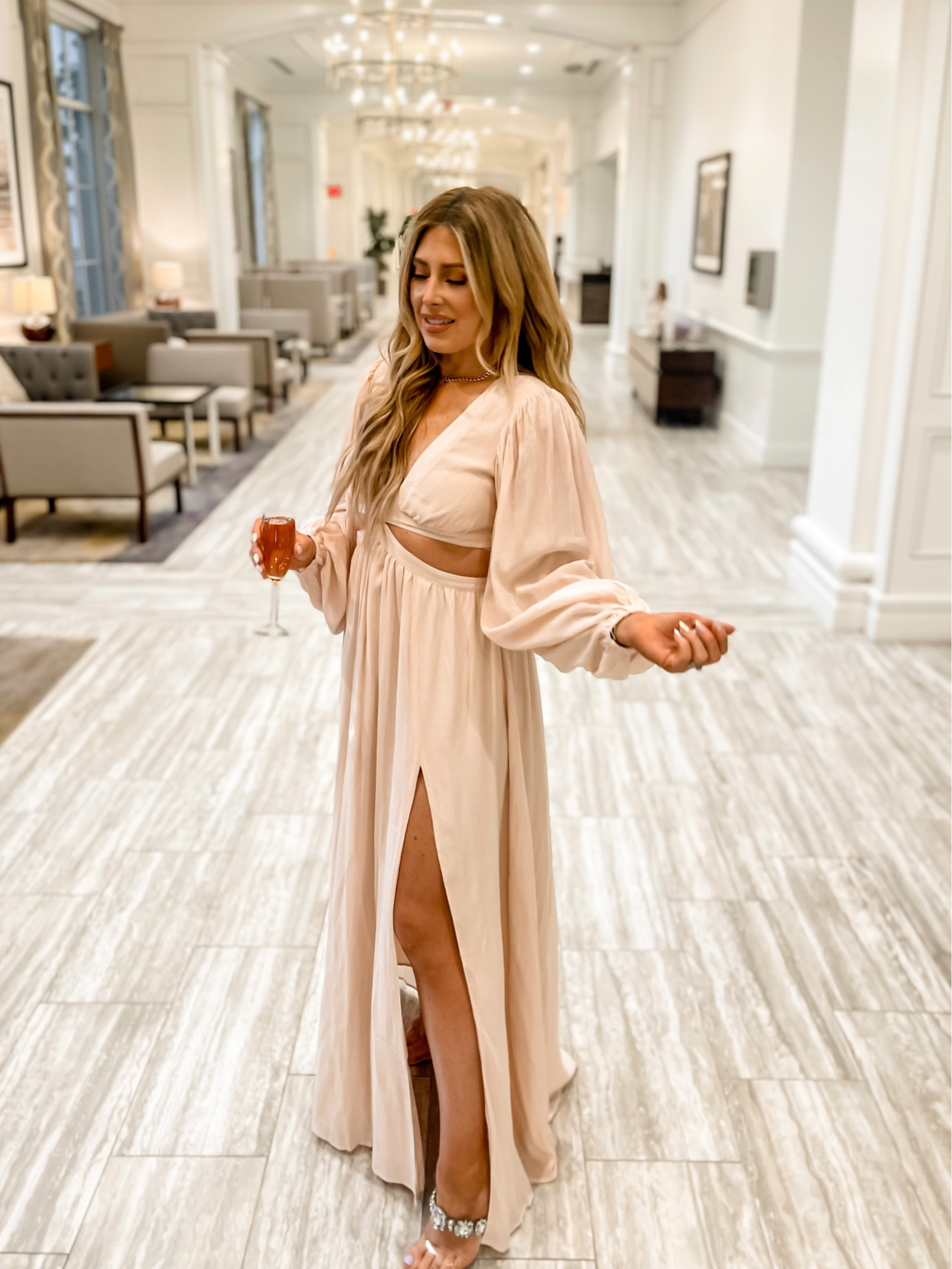 paige maxi dress side cut out balloon sleeve dress Paige Maxi Dress