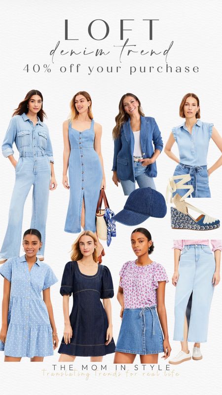 Loft denim trend, denim dress, denim blazer, denim jumpsuit, denim wedge sandals 

#LTKfindsunder50 #LTKsalealert #LTKfindsunder100