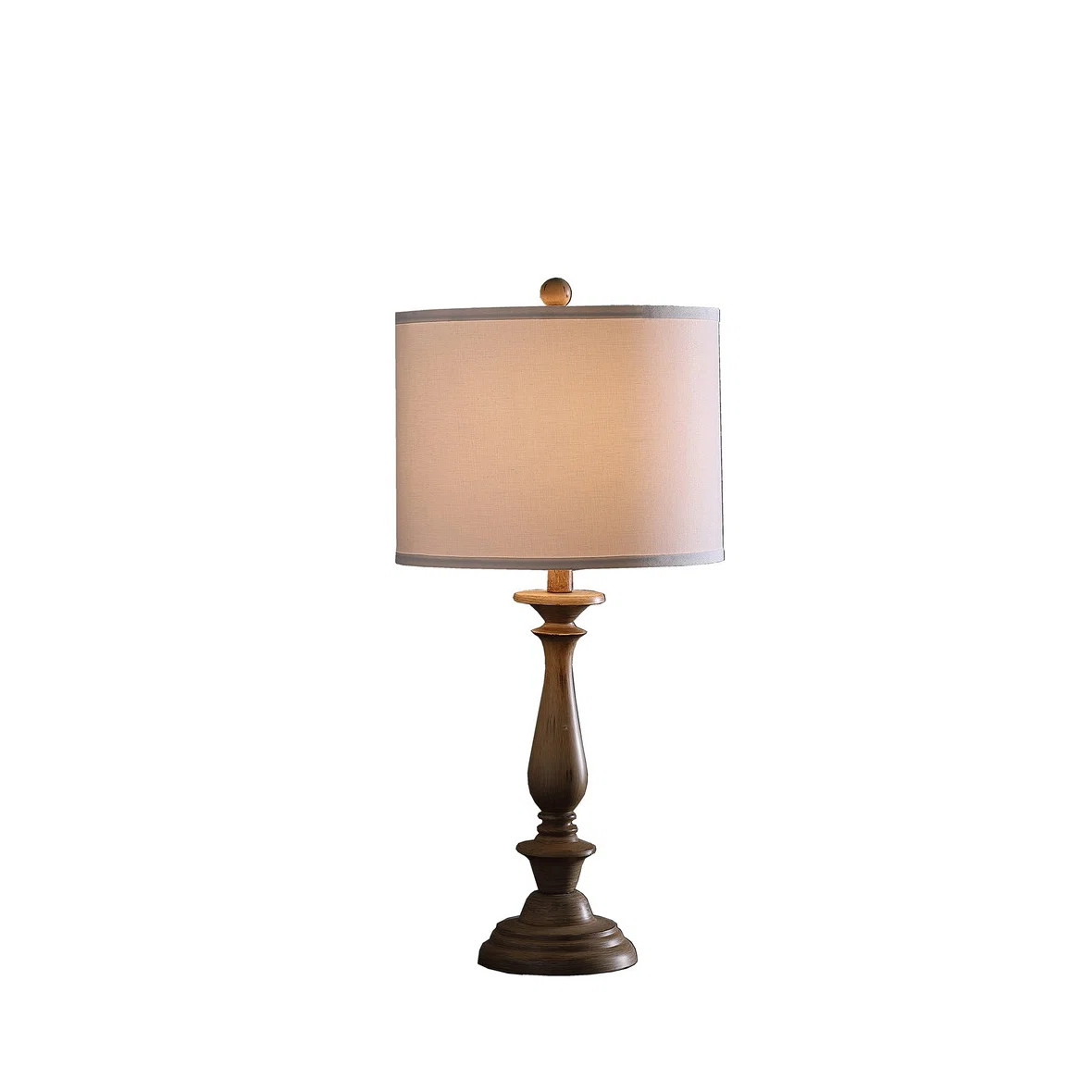 27.5 Inch Coastal Wood Effect Polyresin Table Lamp - Cream Finish with Linen Drum Shade, 3-Way Switch for Living Room & Bedroom | Wayfair North America