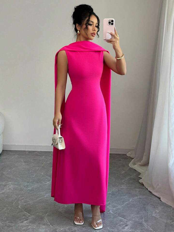 Elenzga Women's Commuting Minimalist Solid Color Slim Fit Long Dress | SHEIN