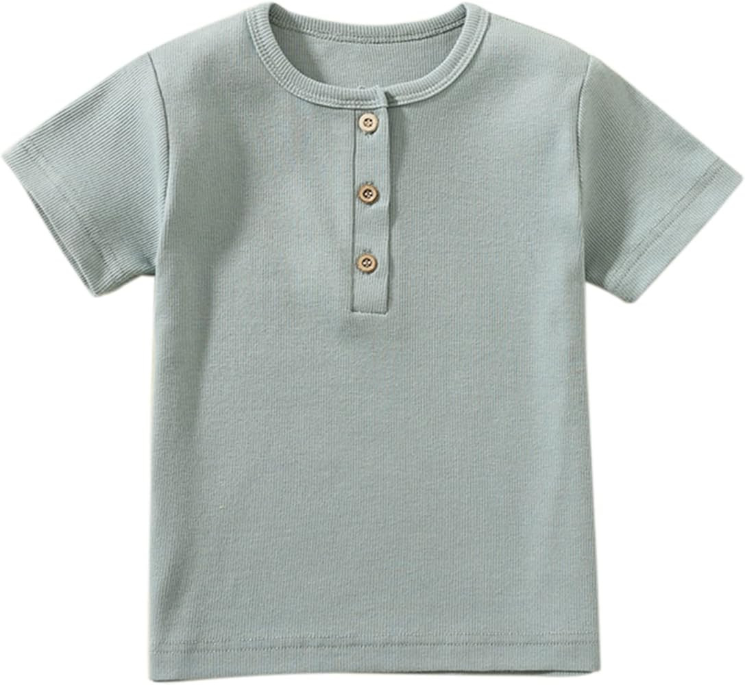 Toddler Short Sleeve Henley Shirt Boys Ribbed T-Shirt | Amazon (US)