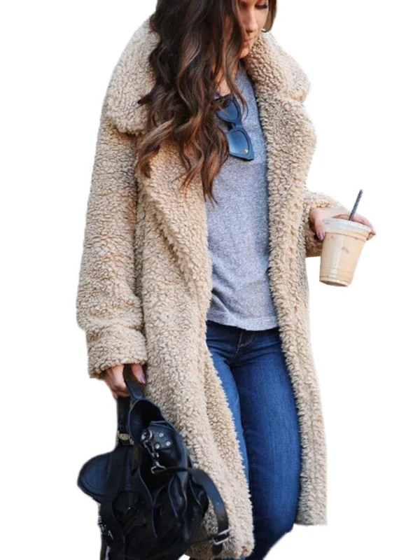 Womens Fluffy Fleece Long Trench Coat Jacket Faux Fur Borg Outwear Warm Overcoat | Walmart (US)