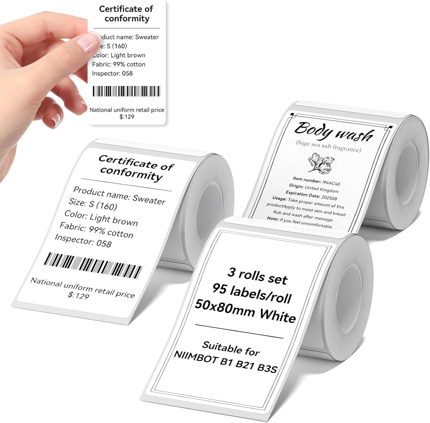 NIIMBOT Labels for B1 B21 B3S Label Maker, 50x80mm (1.97'' x 3.15'') 95 Labels/Roll, Food Sticker... | Amazon (UK)