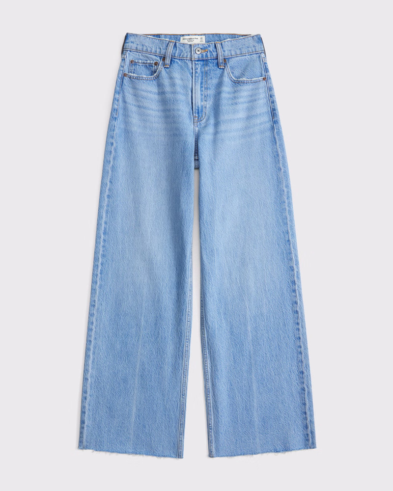 Abercrombie & Fitch Women's High Rise Wide Leg Jean in Medium Raw Hem - Size 26 X-LONG | Abercrombie & Fitch (US)