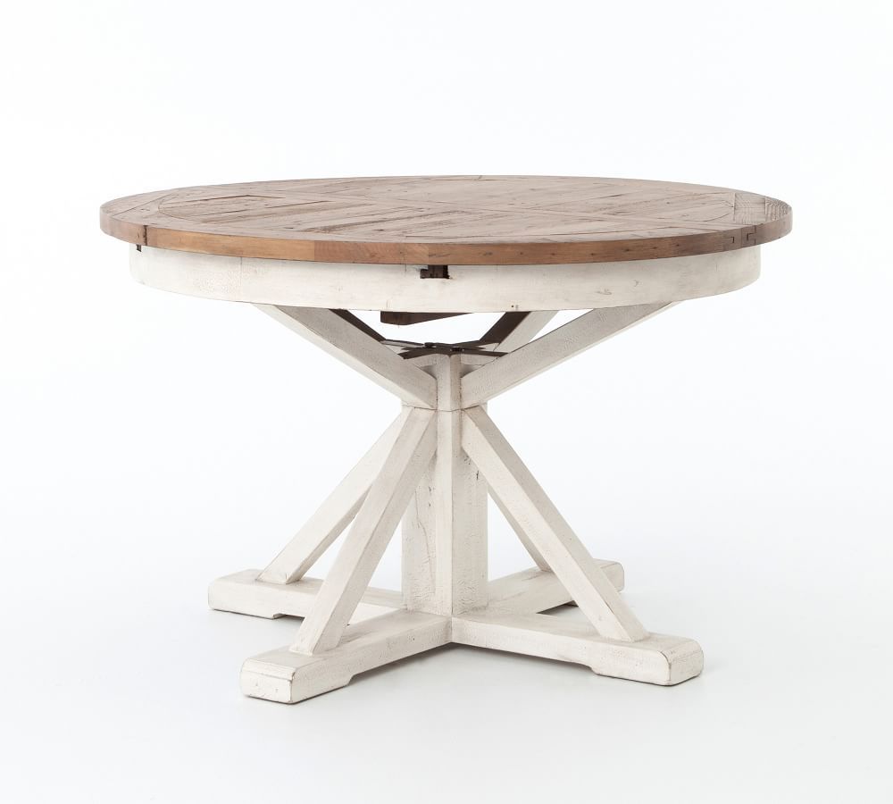 Hart Round Pedestal Extending Dining Table, Driftwood/Limestone White, 47.5&amp;quot; - 63&amp;qu... | Pottery Barn (US)