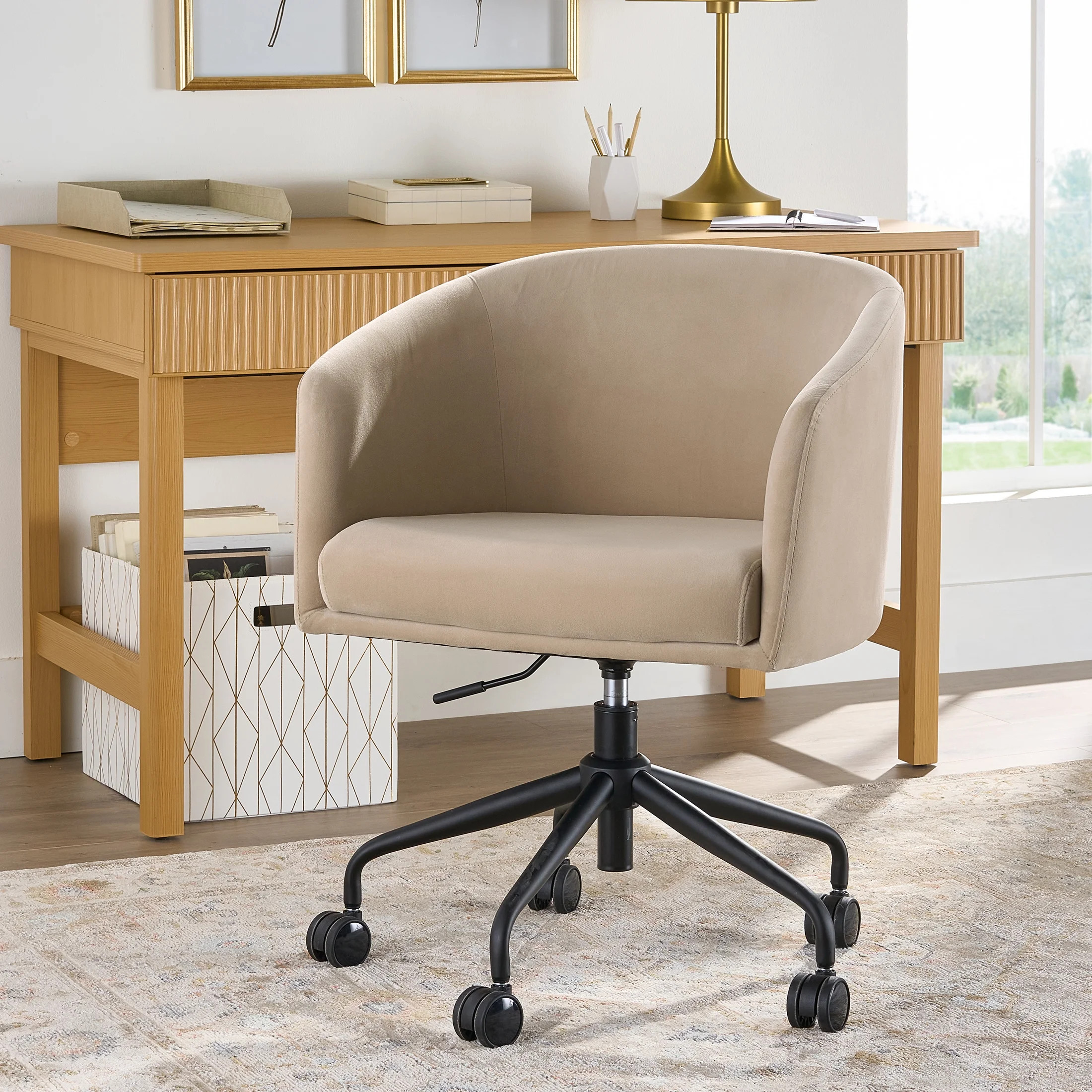Better Homes & Gardens Wyatt Velvet Office Chair, Beige | Walmart (US)