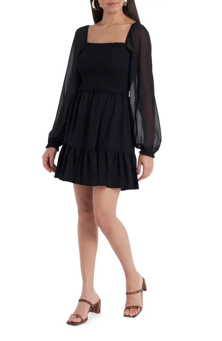 Smock Bodice Ruffle Hem Long Sleeve Minidress | Nordstrom