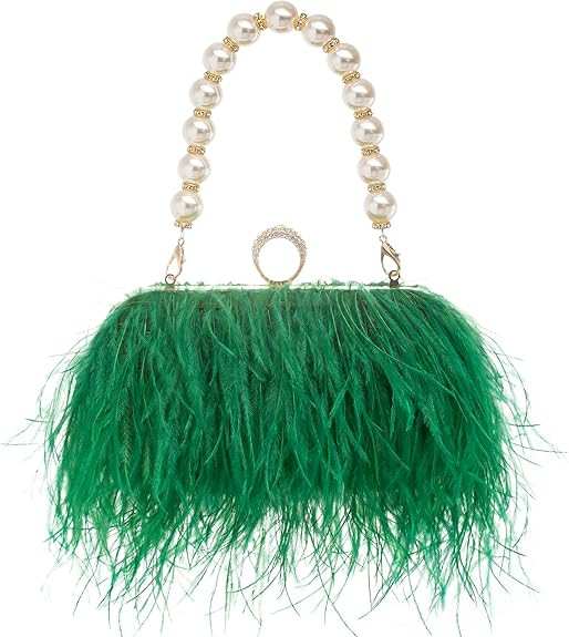 Women Real Natural Ostrich Feather Evening Bags Purses Clutch Vintage Banquet Handbag | Amazon (US)