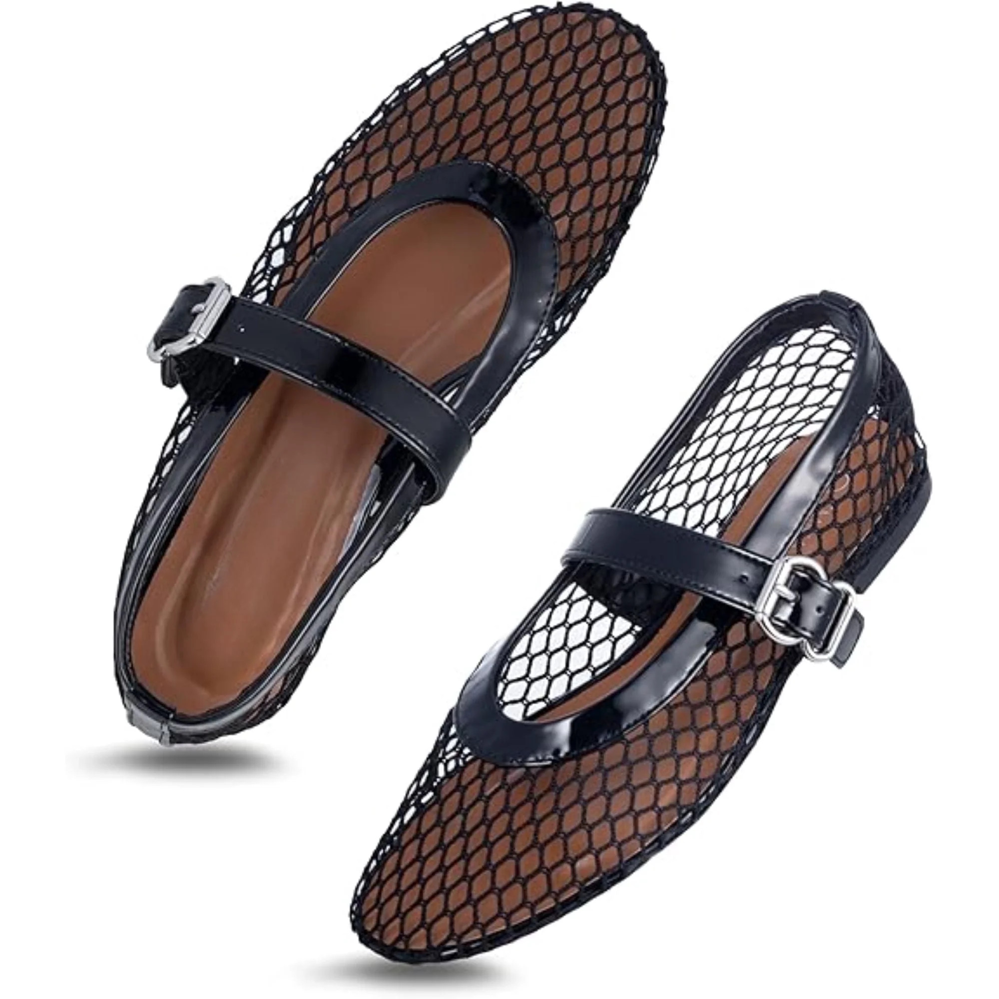 CHICVOMEY Mesh Shoes for Women Breathable Ballet Flats with Buckle Fashion Fishnet Flats for Wome... | Walmart (US)