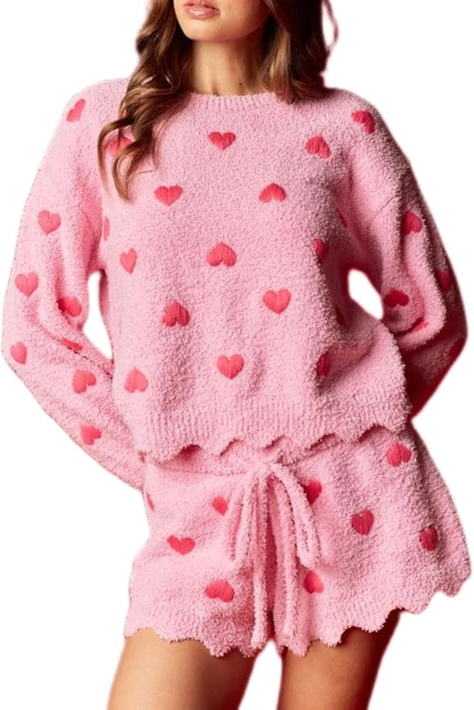 LILTWIST Women Valentines Day Sweater Set 2 Piece Outfits Heart Long Sleeve Crop Top and Shorts M... | Amazon (US)
