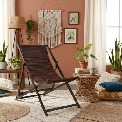 Genuine Leather Sling Chair with Metal Frame, 27x37x37 | Wayfair North America