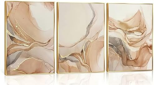 JWDXNOOK 3Pcs Neutral Abstract Wall Art Modern Minimalist Canvas Paintings Prints Beige and Brown... | Amazon (US)