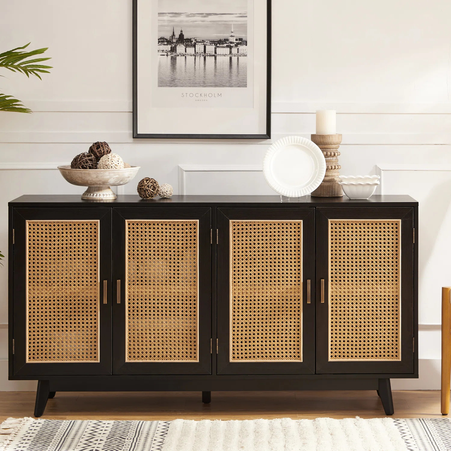 Emily 56.8''Rattan Cane TV Stand with Solid Legs for TVs up to 65'' | Wayfair North America