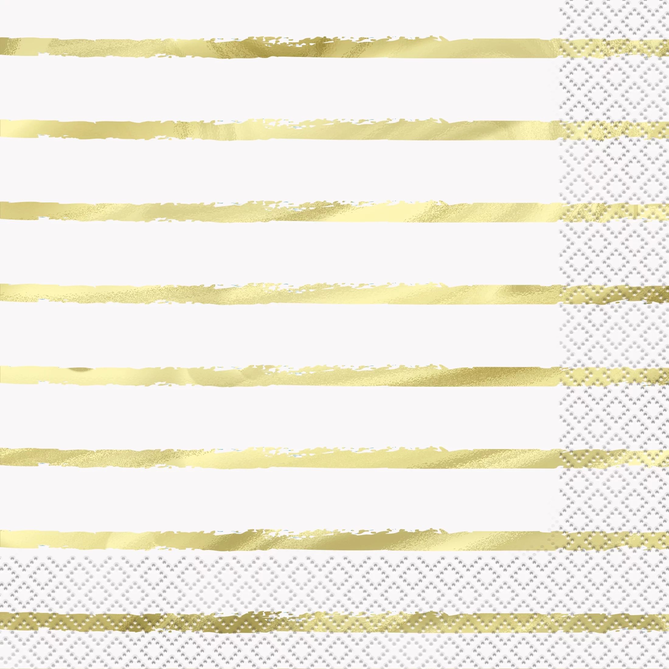 Way to Celebrate! Gold Painted Stripes Paper Luncheon Napkins, 6.5in, 16ct - Walmart.com | Walmart (US)