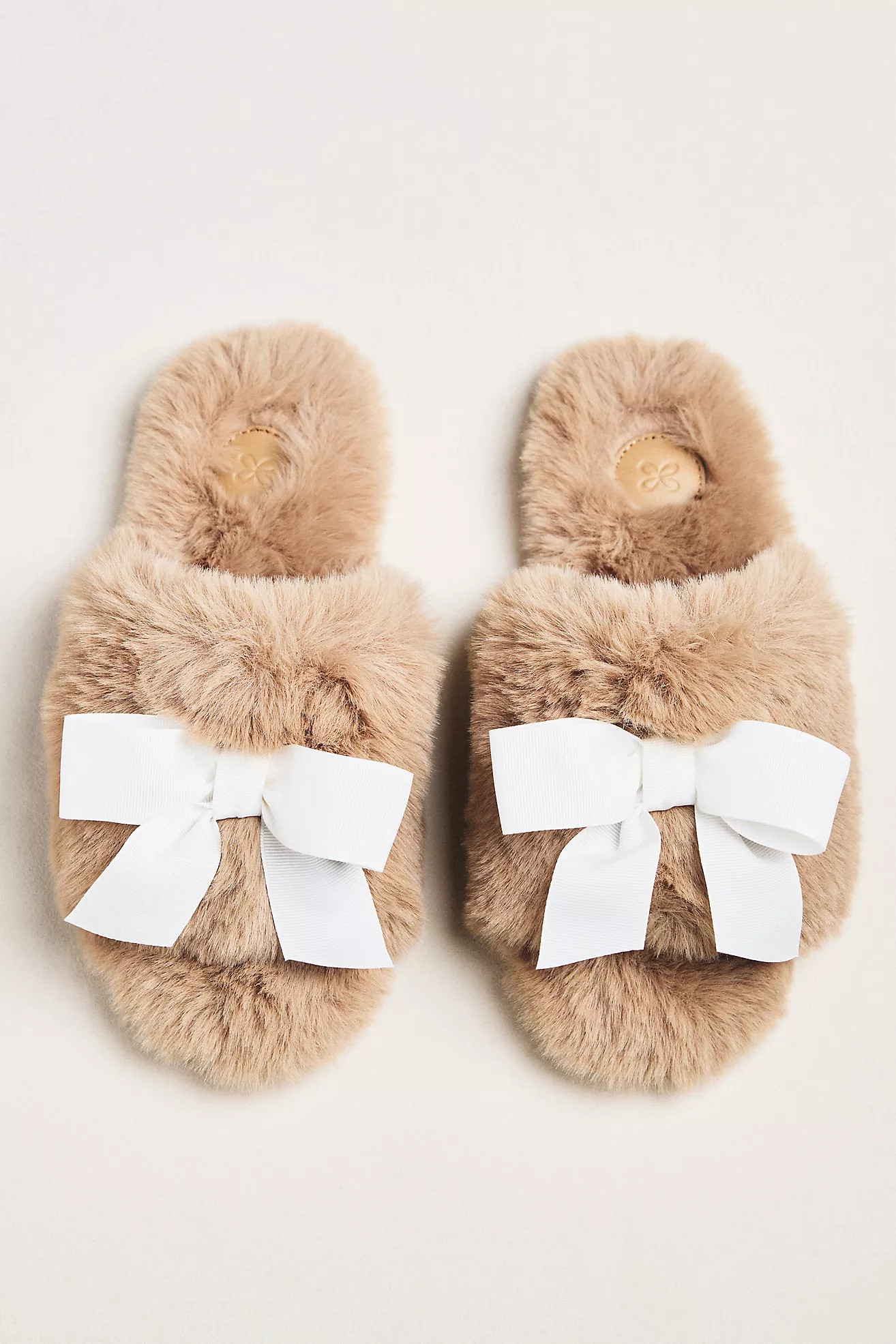 Maeve Faux Fur Open-Toe Bow Slippers | Anthropologie (US)
