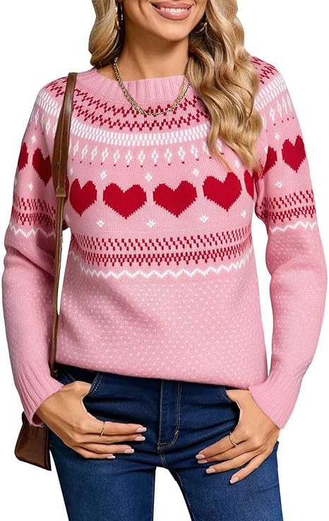 Women's Fair Isle Sweaters Long Sleeve Crew Neck Loose Casual Pullover Sweater | Amazon (US)