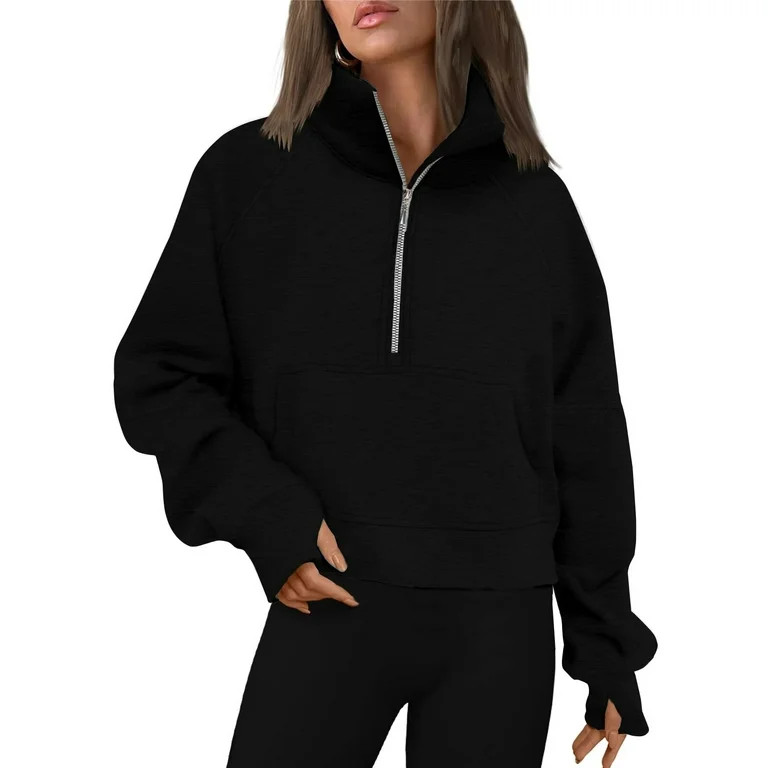 Rosvigor Sweatshirt for Women Half Zip Cropped Pullover Fleece Hoodies Fall Tops Thumb Hole | Walmart (US)