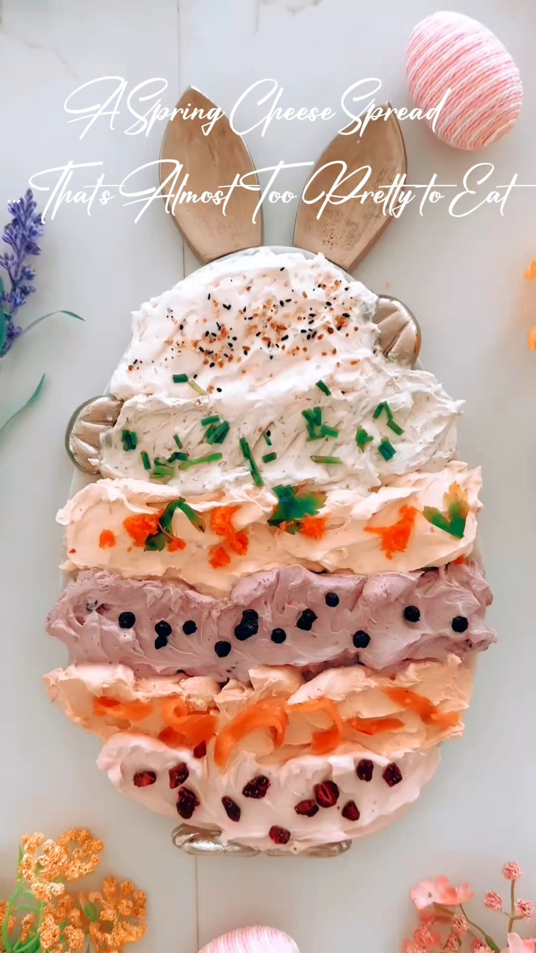 The most charming bunny at your table this spring isn’t hopping—it’s hosting.
This spreadable cheese board is layered in flavor and flair, shaped like a springtime bunny and dressed in the prettiest edible stripes. From top to bottom:
	•	Classic cream cheese with everything bagel seasoning
	•	Chive cream cheese with fresh-cut chives
	•	Garden veggie spread with parsley and carrot ribbons
	•	Blueberry cream cheese with dried blueberries
	•	Salmon cream cheese with curls of smoked salmon
	•	Strawberry cream cheese with dried strawberries
It’s whimsical, colorful, and completely customizable. The perfect centerpiece for spring brunches, bridal or baby showers, garden parties, or simply because you believe your cheese should dress for the occasion.
Hosting tip: Pair it with freshly sliced bagels for an elevated (and utterly irresistible) DIY spread station. Chic and delicious? Always.

#LTKParties #LTKSeasonal